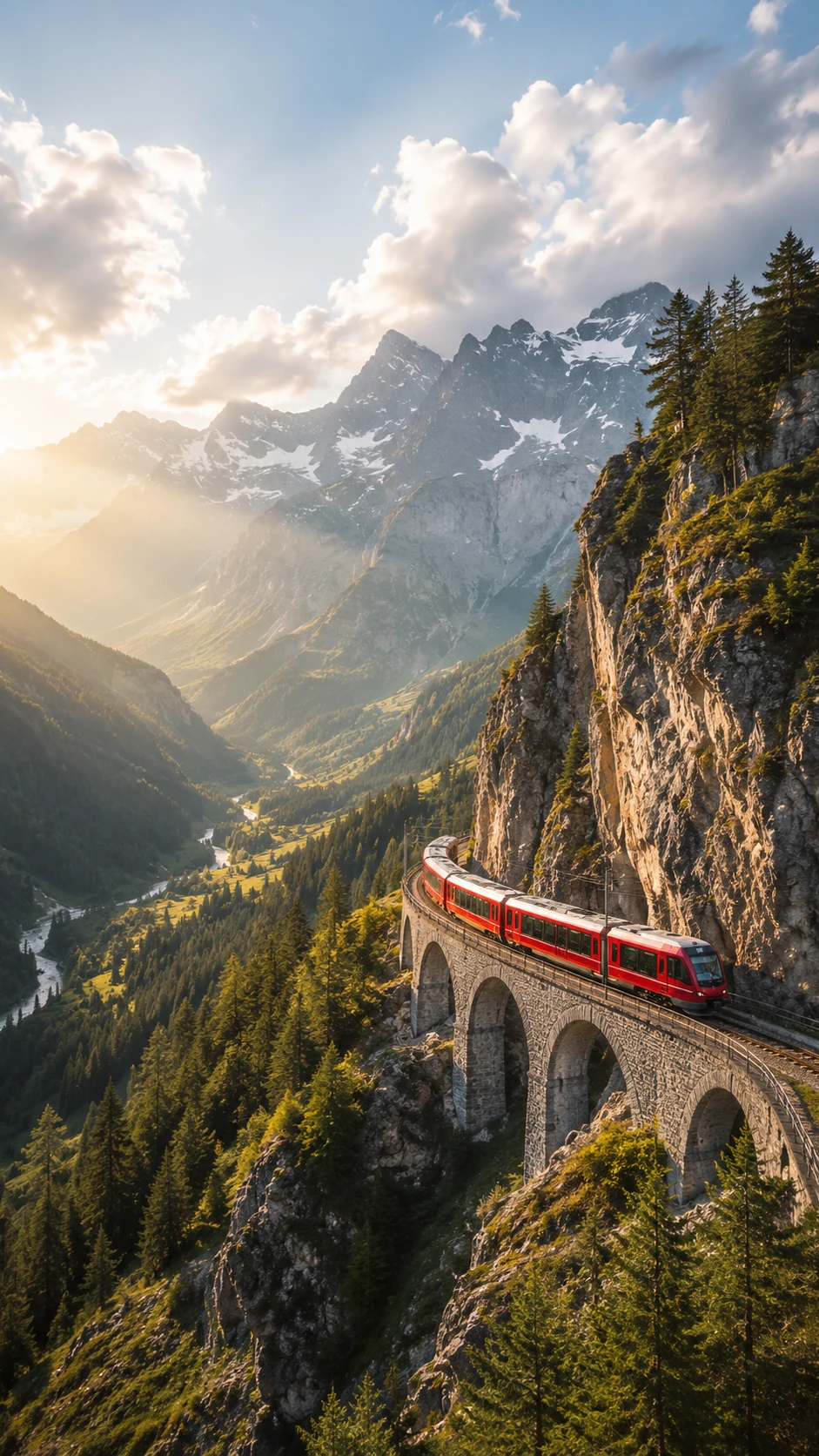 Panoramazug auf silbernem Viadukt in der Schweiz
